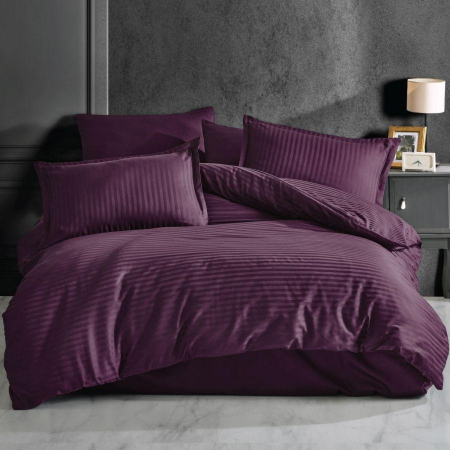 Textile pentru casă - Lenjerie de pat damasc bumbac 100% - mov două persoane