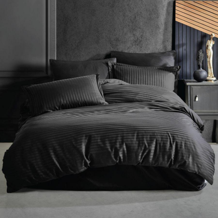 Textile pentru casă - Lenjerie de pat damasc bumbac 100% - negru două persoane