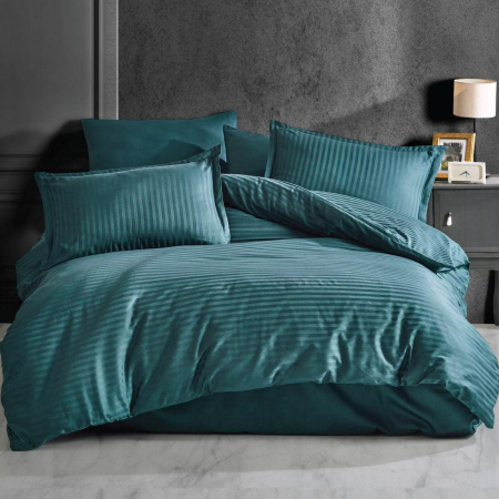 Textile pentru casă - Lenjerie de pat damasc bumbac 100% - turcuaz două persoane