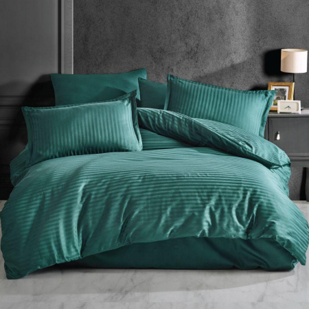 Textile pentru casă - Lenjerie de pat damasc bumbac 100% - verde petrol două persoane