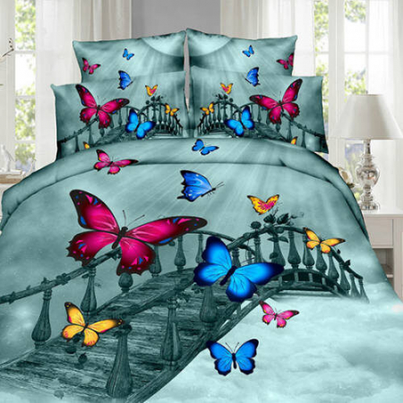 Textile pentru casă - Lenjerie de pat digital print 3d (butterfly on the bridge)
