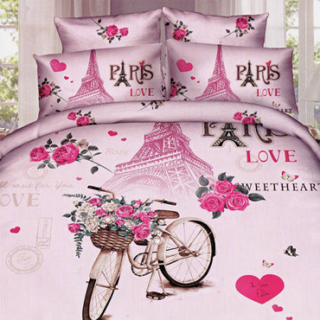 Textile pentru casă - Lenjerie de pat digital print 3d (paris love)