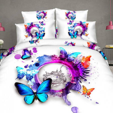 Textile pentru casă - Lenjerie de pat digital print 3d (rainbow butterfly)