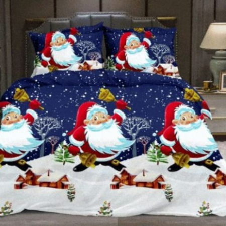 Textile pentru casă - Lenjerie de pat dublu cocolino, pucioasa, mos craciun cu clopotei