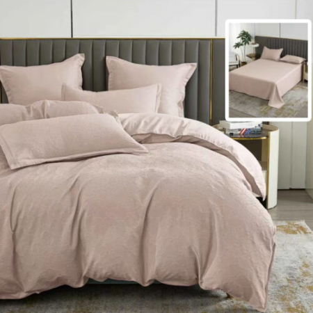 Textile pentru casă - Lenjerie de pat natur uni baroque 6 piese cu cearsaf (capucino)
