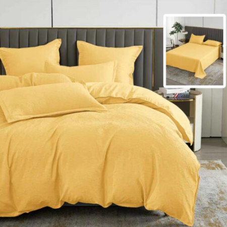 Textile pentru casă - Lenjerie de pat natur uni baroque 6 piese cu cearsaf (galben)