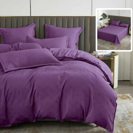 Textile pentru casă - Lenjerie de pat natur uni baroque 6 piese cu cearsaf (mov)