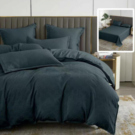 Textile pentru casă - Lenjerie de pat natur uni baroque 6 piese cu husă (negru)