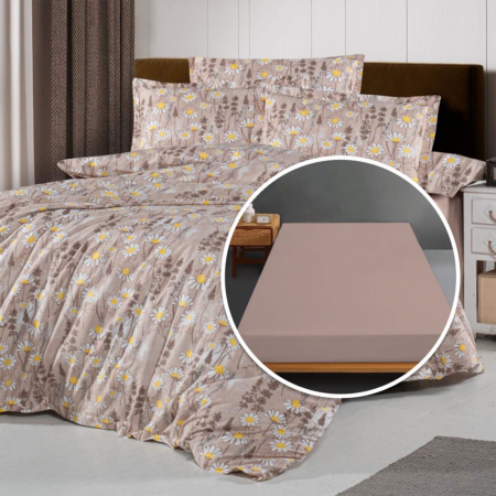 Textile pentru casă - Lenjerie de pat ranforce, 100% bumbac, cu husă universală pentru saltea de 140cm x 200cm / 160cm x 200cm-bonnie