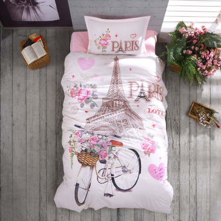 Textile pentru casă - Lenjerie de pat ranforce 100% bumbac – o persoană (paris love)