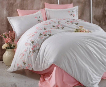 Textile pentru casă - Lenjerie de pat satin brodat 6 piese (lare v1)
