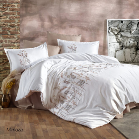 Lenjerii de pat - Lenjerie de pat satin brodat 6 piese (mimoza)