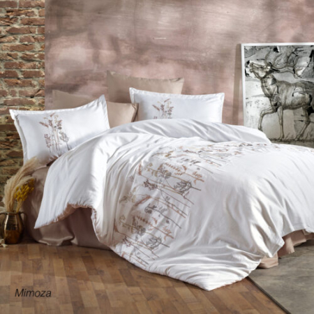 Textile pentru casă - Lenjerie de pat satin brodat 6 piese (mimoza)