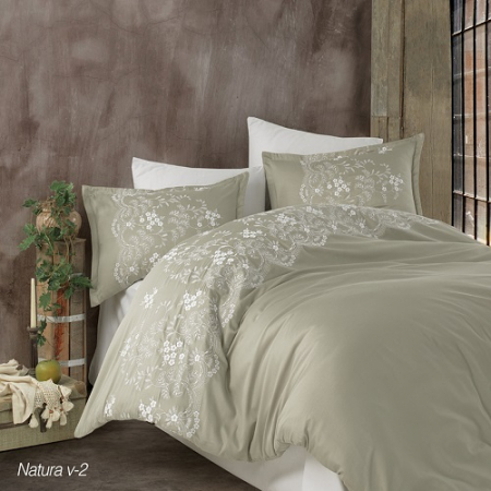 Textile pentru casă - Lenjerie de pat satin brodat 6 piese (natura v2)