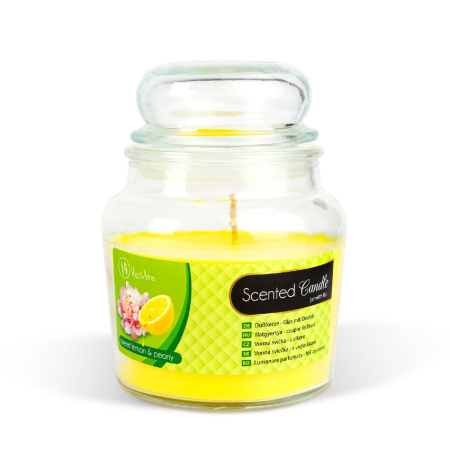 Articole pentru casă - Lumânare parfumată – borcan cu capac – Sweet lemon & peony – 310 g