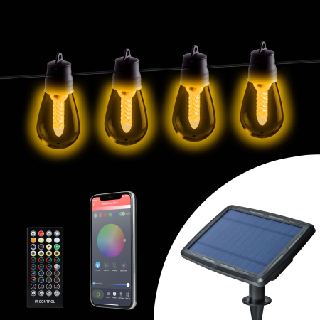 Lămpi solare - Lumină solară inteligentă - 25 LED-uri albe - temperatură de culoare reglabilă - 13,6 m - bluetooth