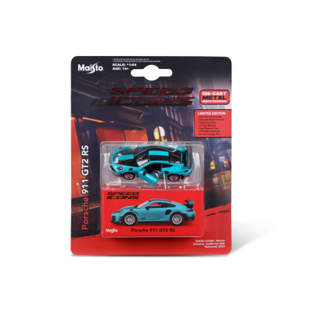 Mașinuțe, Motociclete, Elicoptere, Avioane - MAISTO MASINUTA METALICA SPEED ICONS PORSCHE 911 GT2 RS MIAMI BLUE SCARA 1 LA 64 