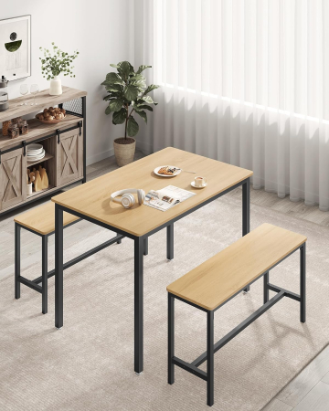 Masa de bar cu 2 banci, design industrial, 110x70x75 cm, stejar natur [1]