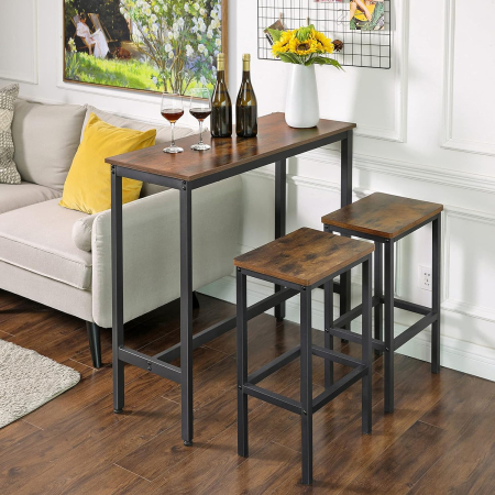 Masa de bar inalta, cadru metalic, design industrial, 100x40x90cm, maro rustic [3]