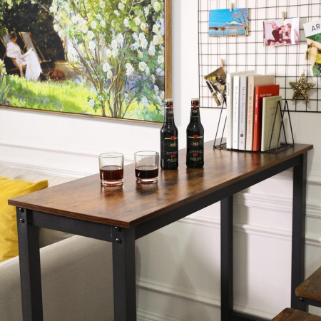 Masa de bar inalta, cadru metalic, design industrial, 120x40x100cm, maro rustic [2]