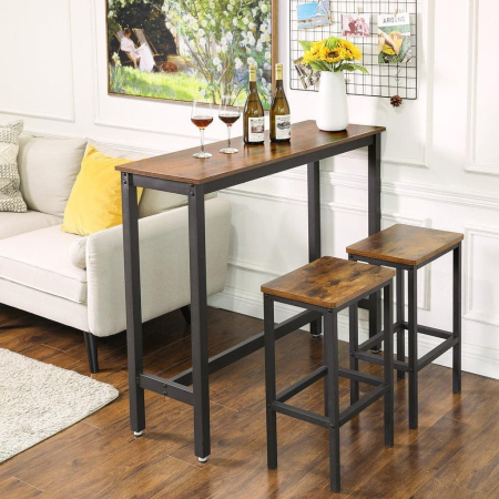 Articole pentru casă - Masa de bar inalta, cadru metalic, design industrial, 120x40x100cm, maro rustic