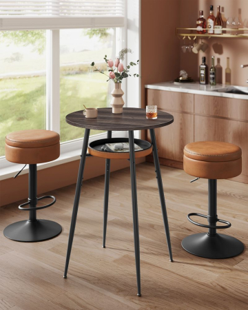Articole pentru casă - Masa de bar maro, 70x70x91 cm – design elegant cu piele artificiala, blat 60 cm, stabila si usor de asamblat