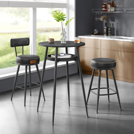 Masa de bar neagra, 70x70x91 cm – design elegant cu piele artificiala, blat 60 cm, stabila si usor de asamblat [7]