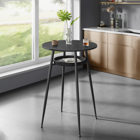 Masa de bar neagra, 70x70x91 cm – design elegant cu piele artificiala, blat 60 cm, stabila si usor de asamblat [1]