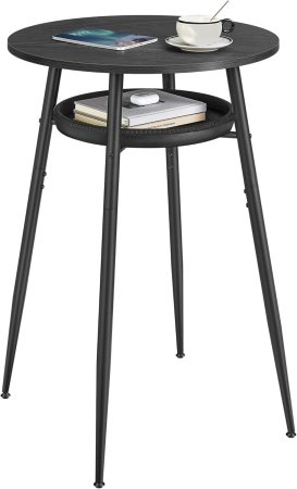 Articole pentru casă - Masa de bar neagra, 70x70x91 cm – design elegant cu piele artificiala, blat 60 cm, stabila si usor de asamblat