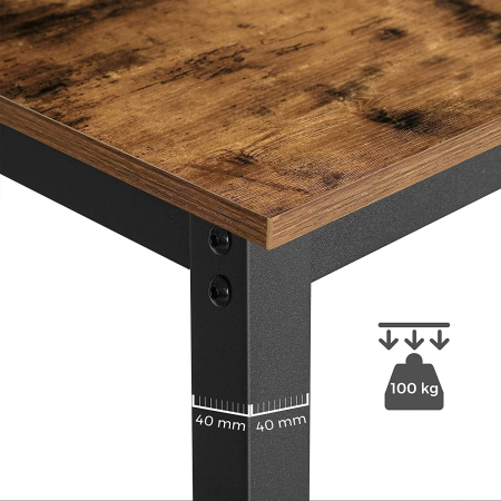 Masa de bar pentru bucatarie, dreptunghiulara, inalta, cadru de otel, 60x120x90cm, stil industrial, maro rustic si negru [2]