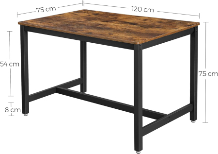 Masa de bucatarie pentru 4 persoane, cadru metalic, stil industrial, 120x75x75 cm, maro rustic [2]
