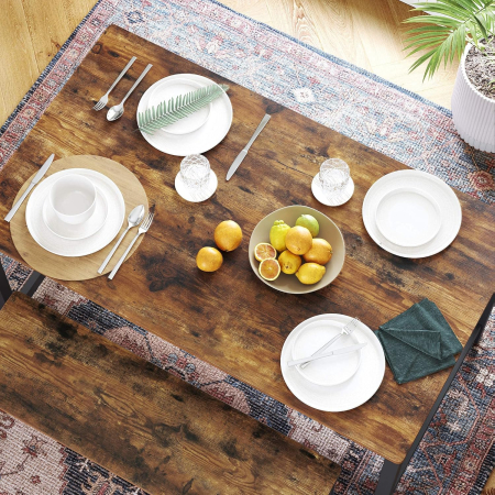 Masa de bucatarie pentru 4 persoane, cadru metalic, stil industrial, 120x75x75 cm, maro rustic [7]