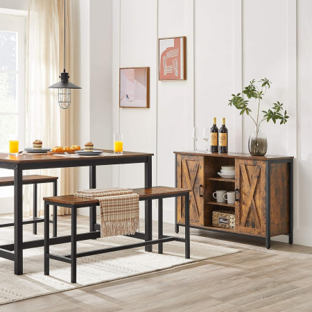 Masa de bucatarie pentru 4 persoane, cadru metalic, stil industrial, 120x75x75 cm, maro rustic [5]
