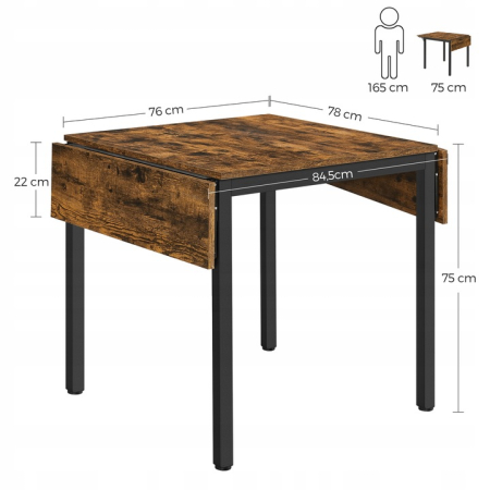 Masa de bucatarie sau living, extensibila, pentru spatii mici, stil industrial, 75x78x85/120cm, maro [6]