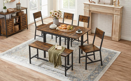 Masa de bucatarie sau living, extensibila, pentru spatii mici, stil industrial, 75x78x85/120cm, maro [5]