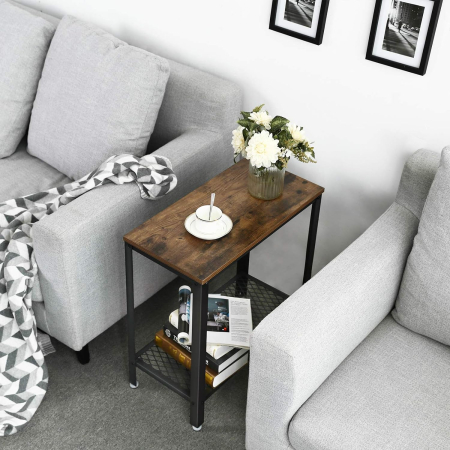 Masa de cafea laterala, cu 2 nivele, cadru din otel, 60x30x60cm, maro rustic [4]