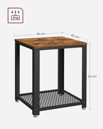 Masa de cafea laterala, tip noptiera, cu cadru metalic, 45x45x55cm, maro rustic si negru [1]