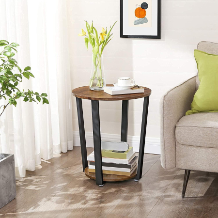 Masa de cafea rotunda cu cadru de otel, stil industrial, 50x57cm, maro rustic si negru [6]