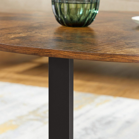 Masa de cafea rotunda, stil industrial, cadru metalic si blat lemn, 88x88x47cm, maro rustic si negru [5]