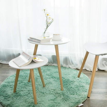Masa de cafea, set de 2 bucati, picioare din lemn si blat MDF, design minimalist scandinav, 45x50cm si 35x35cm, alb [4]
