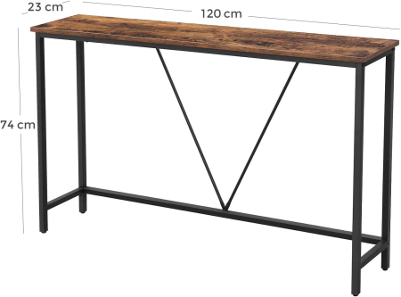 Mese cafea și decorative - Masa tip consola cu cadru metalic, design industrial, 120x23x74 cm, maro rustic