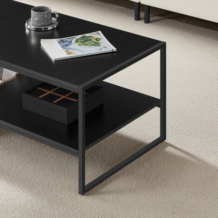 Masuta cafea cu sertar si raft inferior, structura otel, 100x55x45 cm, negru [3]