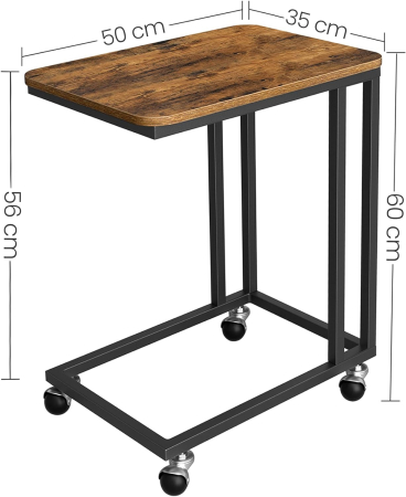 Masuta de cafea, cu cadru de otel si roti, 35x50x60cm, industrial, maro rustic si negru [6]