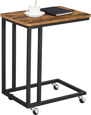 Masuta de cafea, cu cadru de otel si roti, 35x50x60cm, industrial, maro rustic si negru [8]