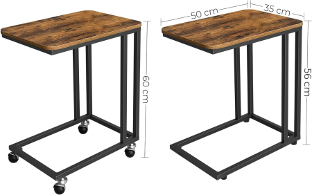 Masuta de cafea, cu cadru de otel si roti, 35x50x60cm, industrial, maro rustic si negru [1]