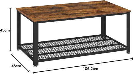 Masuta de cafea, cu cadru metalic, raft de depozitare, pentru living, 45x106x60cm, stil industrial, maro rustic [8]