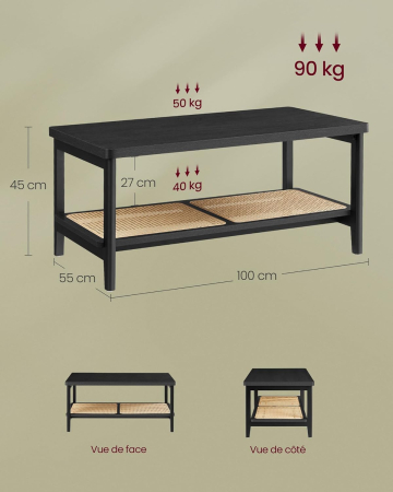Masuta de cafea, din MDF, cu spatiu de depozitare pe 2 nivele, 55x100x45 cm, negru [1]