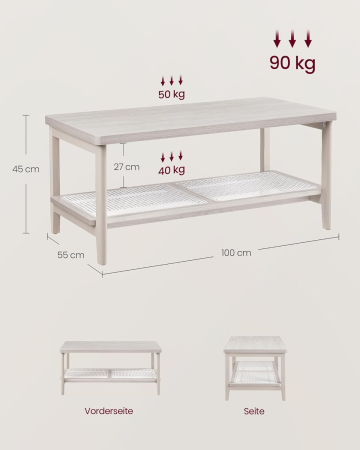 Masuta de cafea, din MDF, cu spatiu de depozitare pe 2 nivele, 55x100x45 cm, stil boho, bej [4]