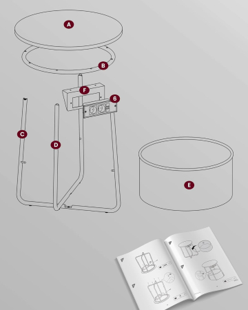 Masuta de cafea rotunda cu cos de stofa, statie de incarcare 2 prize si 2 USB, 45x50cm, negru [6]