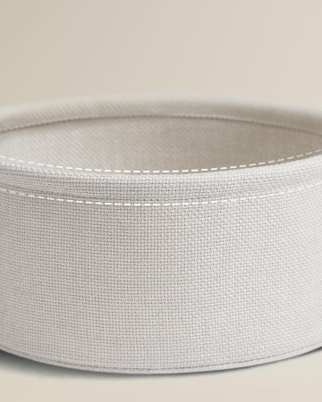 Masuta de cafea rotunda cu cos de stofa, stil modern, 45x50cm, bej [3]